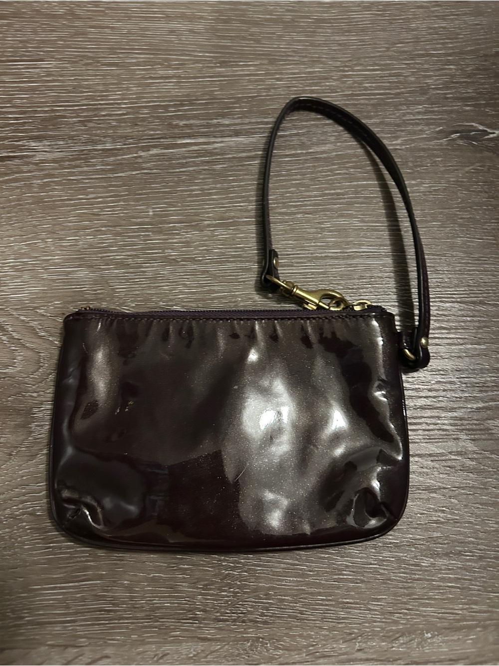 Coach Patent Wristlet in Dark Purple with Gold Hardware Accent - Picture 3 of 4
